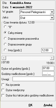 Dodawanie dyżuru