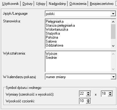 Konfiguracja - listy danych i inne parametry