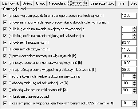 Konfiguracja - Ostrzeżenia
